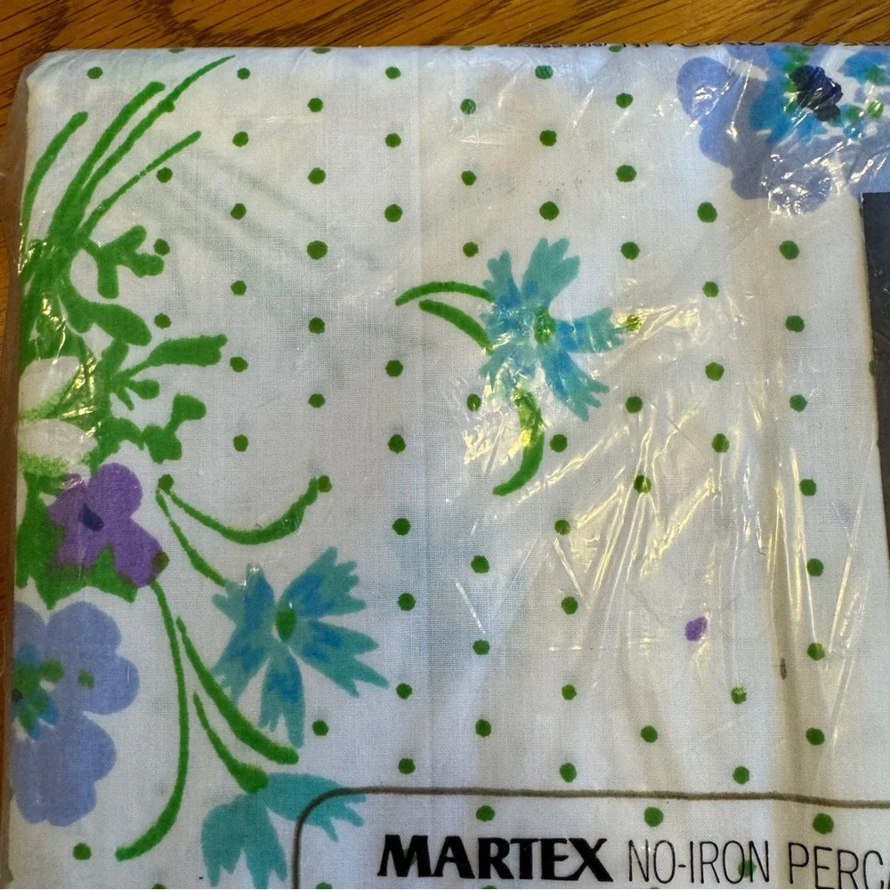 Vintage Martex Percale Full‎ Flat Sheet Blue Floral Purple Spring 81x104”